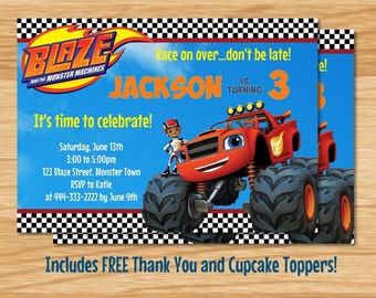 Custom Made Blaze Birthday Invitation, Blaze Birthday, Blaze Invitation, Blaze and the Monster Machines, Blaze Party Invitation, Blaze