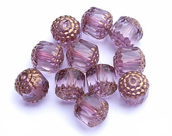 Light Amethyst Bronze 10mm Faceted Cathedral Czech Glass Beads x 6