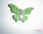 Large green wooden butterfly pendant crystal body gift teen woman OOAKHandmade Jewelry