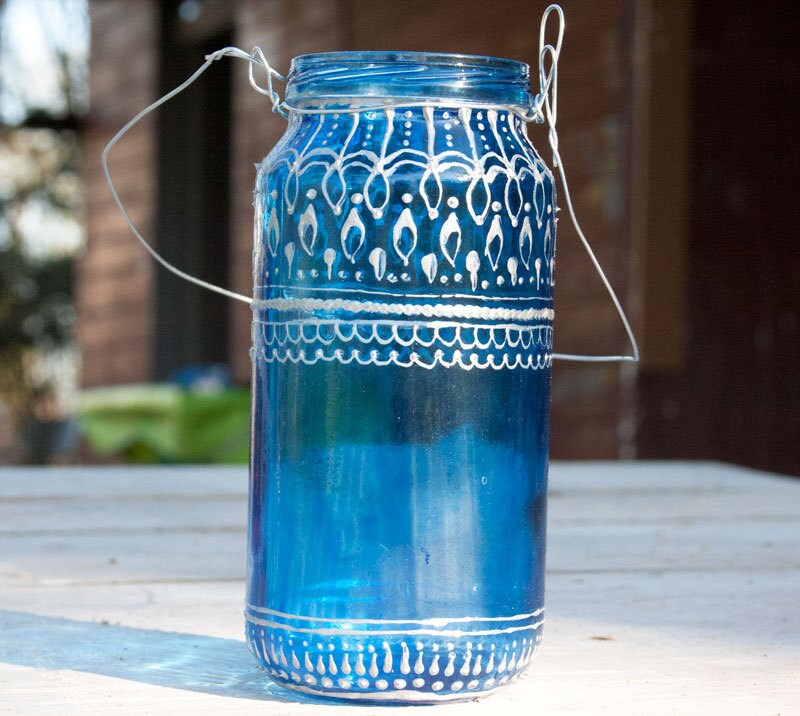Blue Glass recycled Baby Food Jar Lantern with by Skygriffin