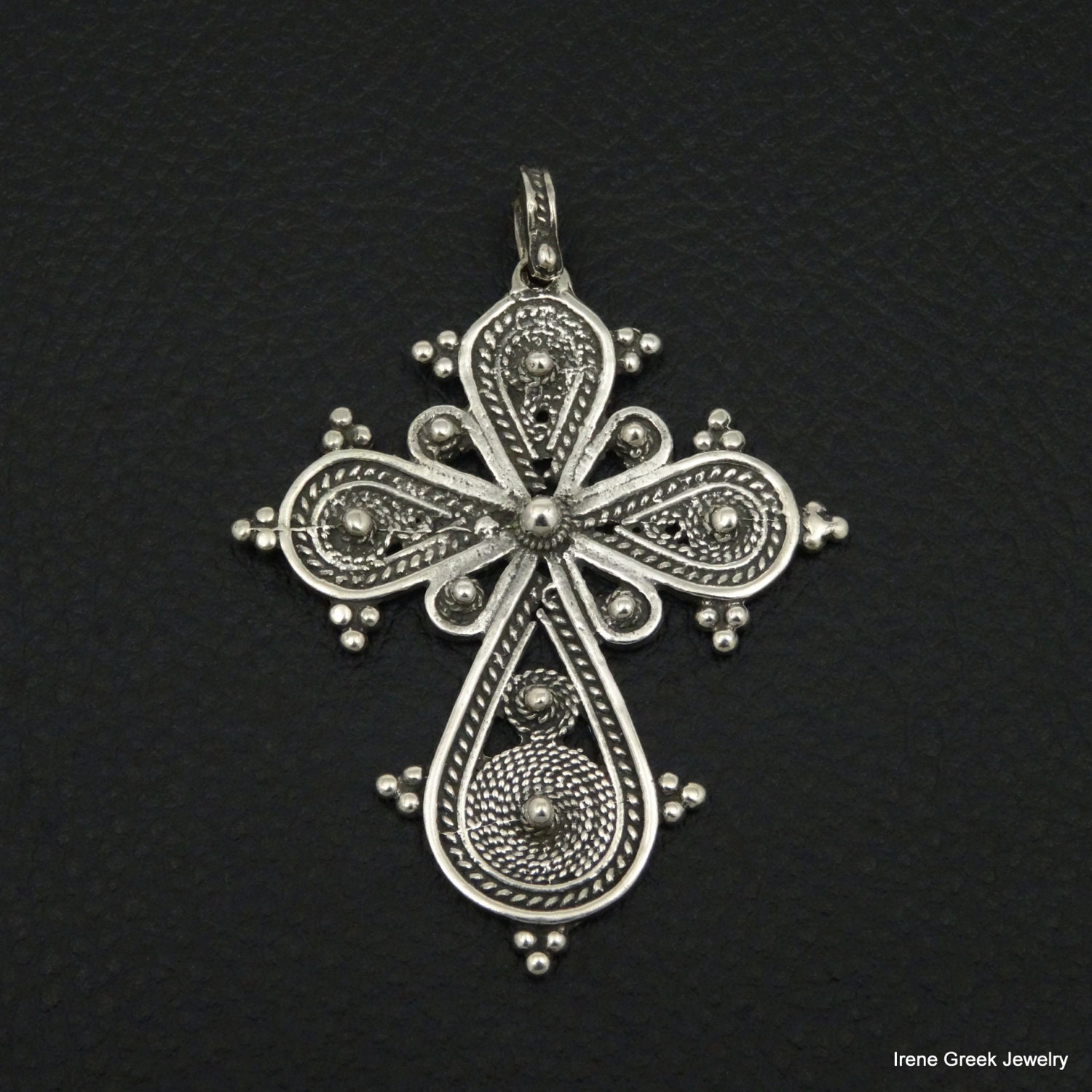 Filigree Cross Pendant 925 Sterling Silver by IreneGreekJewellery