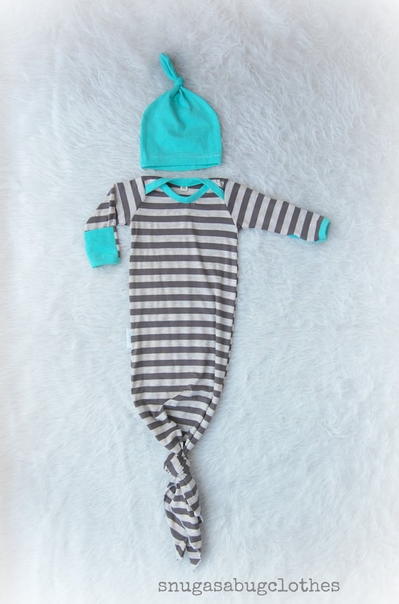 Tie Knot Stripe Baby Boy Gown and Hat Infant by SnugAsaBugClothes