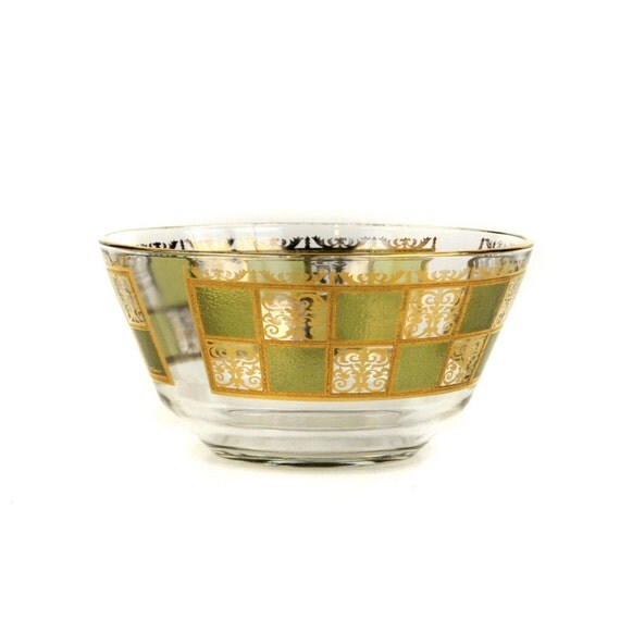 Vintage 1950's Culver Glass Punch Bowl Prado Pattern 22K