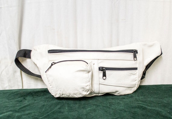 Free Ship Large Fanny Pack White Leather Hip Bag