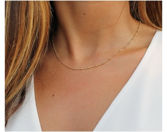 Gold chain necklace / Gold beaded Necklace / Minimalist jewelry / Dainty layering Necklace / Satellite chain / Simple jewelry/ Gold layered