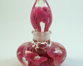 JOE ST CLAIR Pink Hand Blown Art Glass Bottle/Art Glass Perfume Bottle/Art Glass Paperweight/Pink Floral Perfume Bottle - 1960s - Perfect!