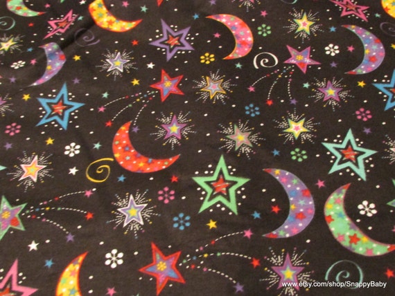 Flannel Fabric Bright Moon and Stars 1 yard 100% by SnappyBaby