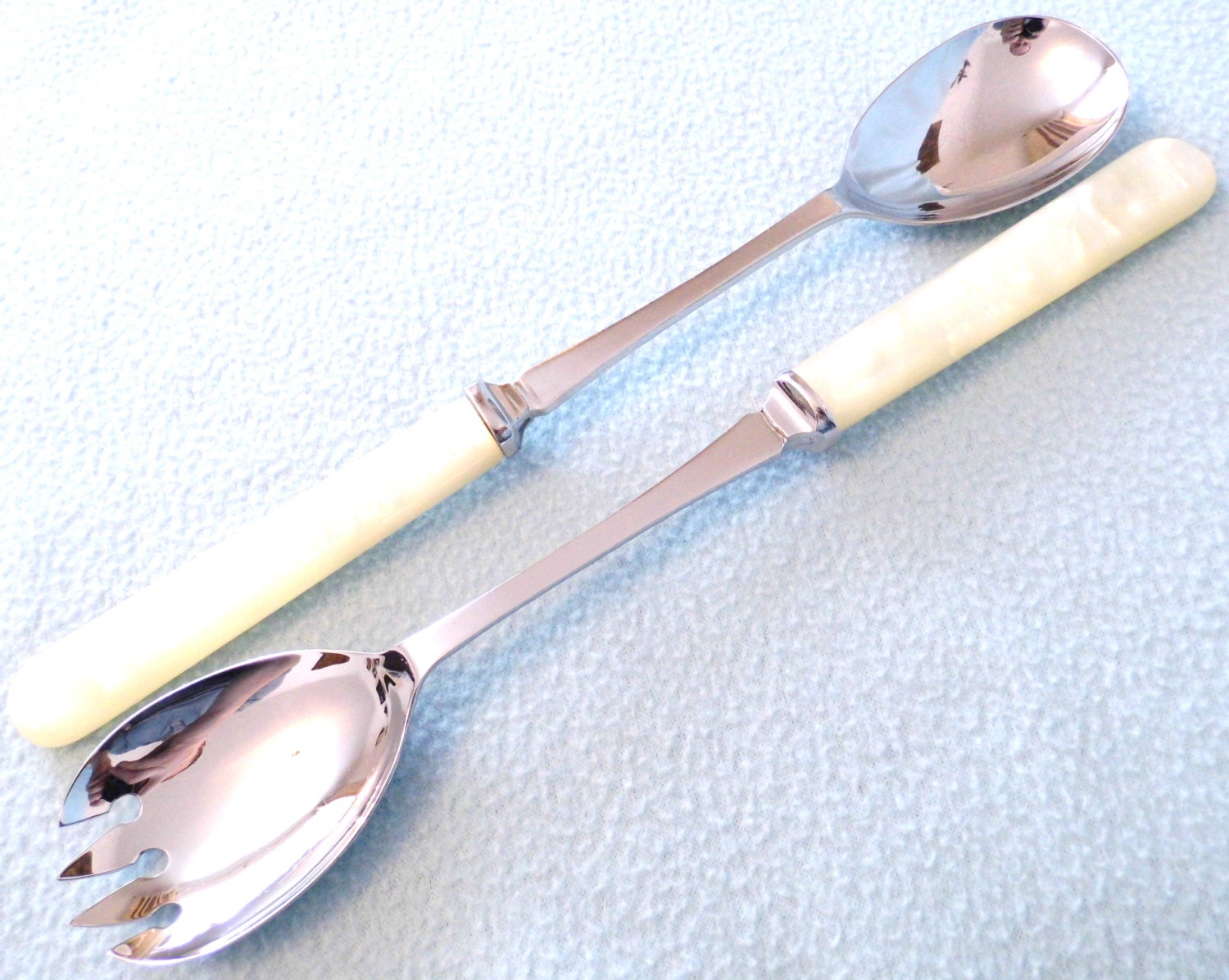 Vintage Pair of Salad Servers, Fruit Servers, Chrome Plated with Faux