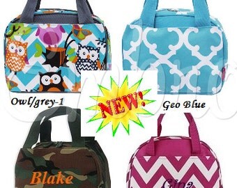 Personalized Lunch bags in New Colors!Chevron colors,Owl, Zebra, leopard, Camo and more