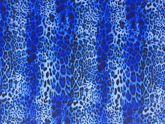 Blue and white leopard animal print spandex by TheFabricShopUK