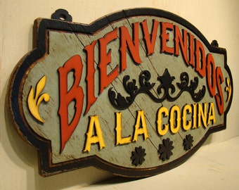Bienvenidos a la Cocina Mexican Cocina Mexican Decor La Cocina Bienvenidos Mexican Kitchen Rustic Decor Rustic Welcome Sign Rustic Wood Sign
