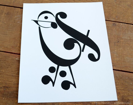 Music teacher gift / Music note BIRD art print 5x7 8x10