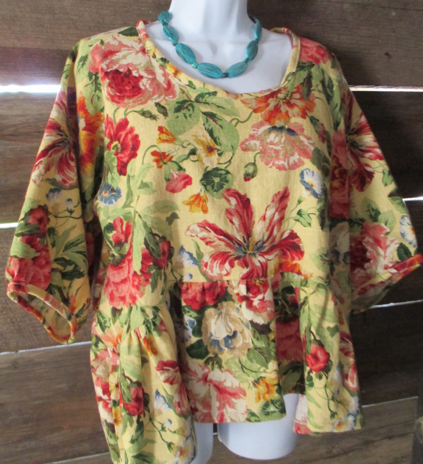 Linen Flower Ruffled Tunic Top Blouse by MagnoliaMaeClothing