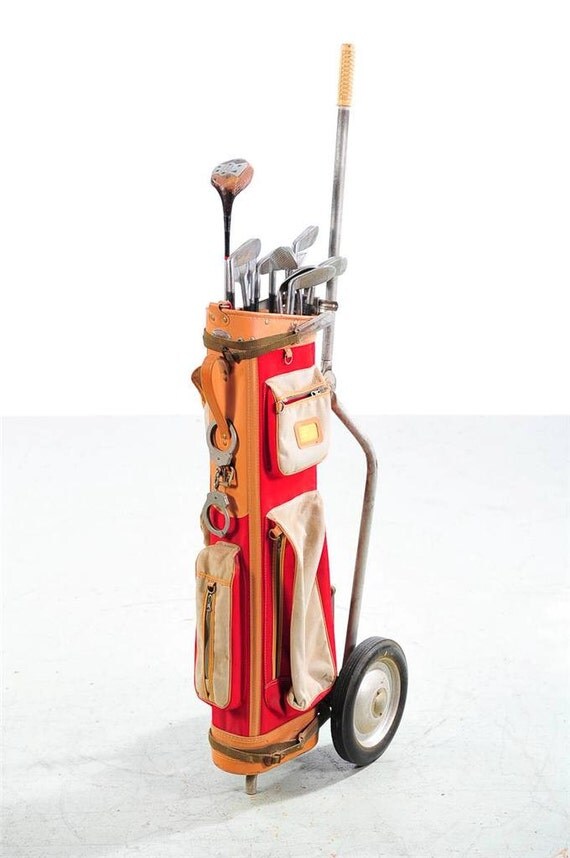 1950s Vintage Golf Caddy w/lots of golf Clubs