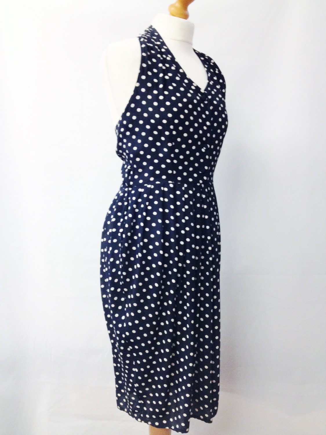 SALE Vintage Polka Dot Dress Halterneck Pencil Pin Up