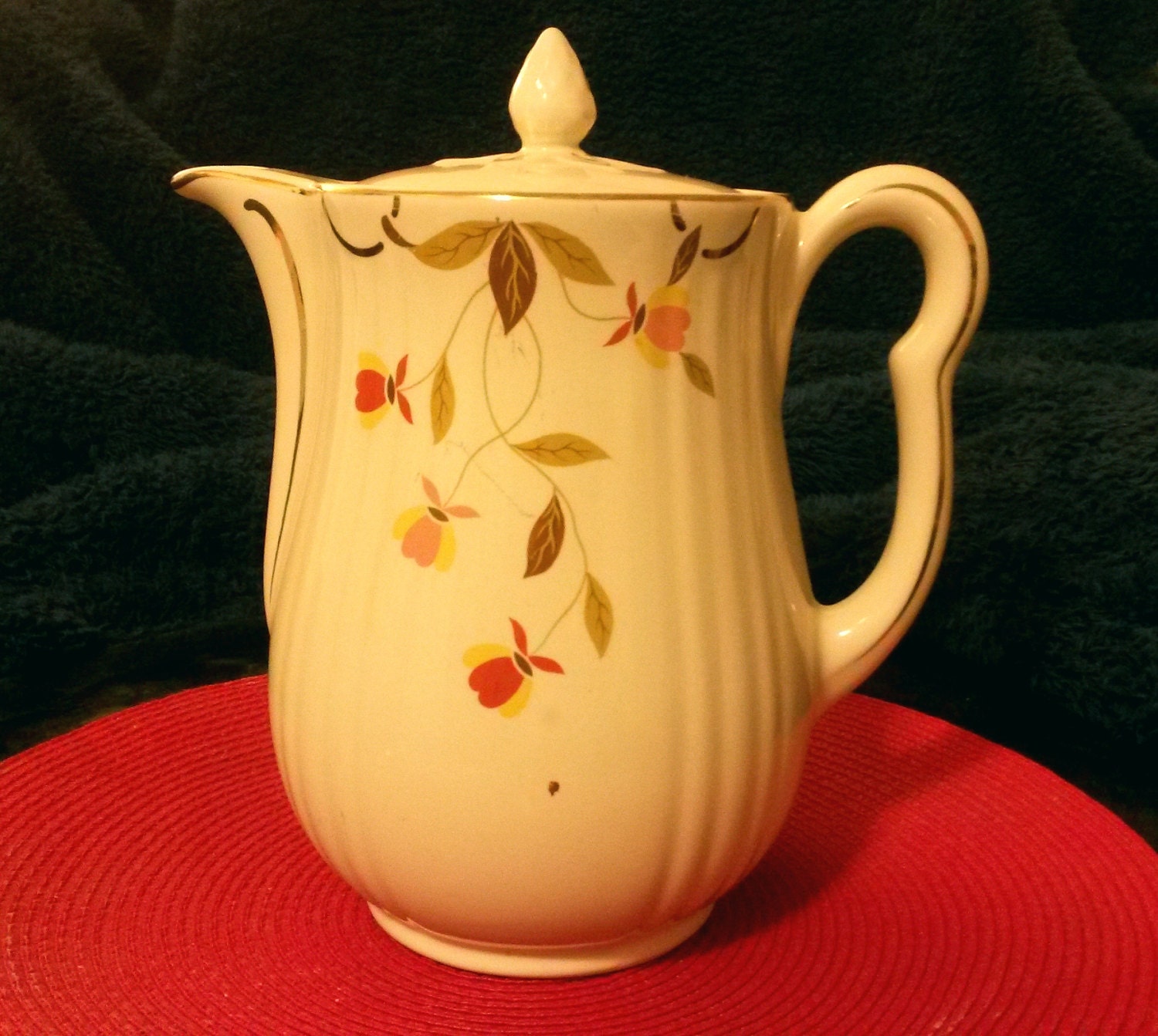 Vintage Hall Jewel Tea Autumn Leaf Coffee Pot cream with