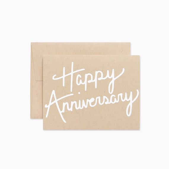 Happy Anniversary Greeting Card Kraft Cursive Paper Cut