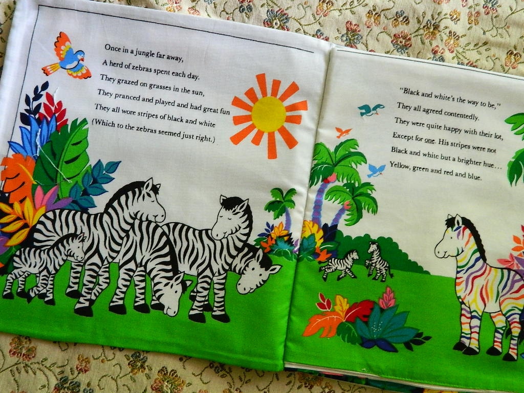 The RAINBOW ZEBRA Cloth Book with 1/8 PINK Ties.