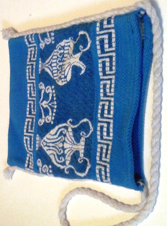 70s Vintage Blue, White Tapestry Shoulder Bag | Tote | Made in Greece ...