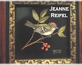 Jeanne Reifel - Original Oil Painting - Rare Miniature Framed Signed - Chipping Sparrow Bird - FREE Shipping