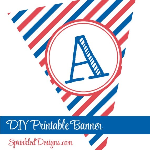 Printable DIY Custom Pennant Banner Red Checkered Gingham