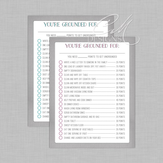 You're Grounded Point Chart For Kids/Dry by DesignsbyCassieCM