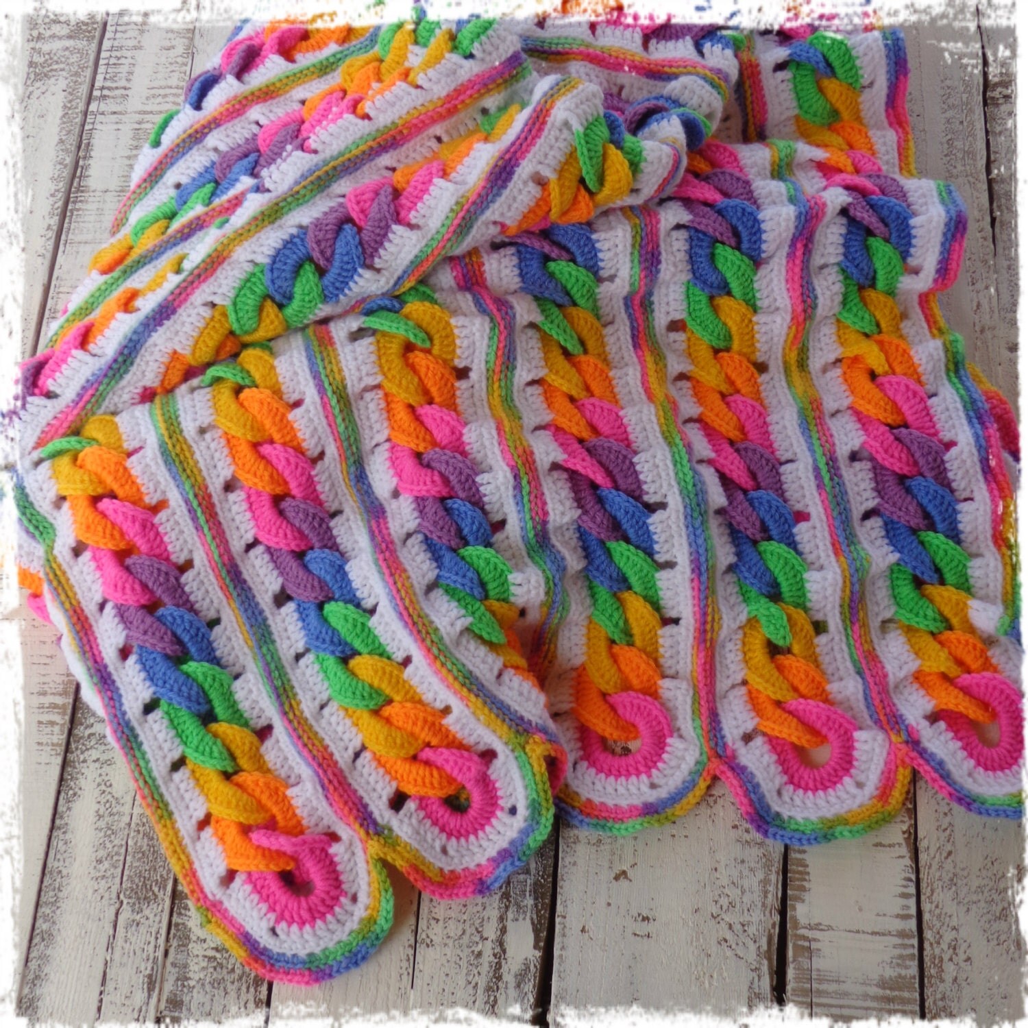 Crochet Rainbow Afghan Bright Colorful Throw by CountryLifeisBest