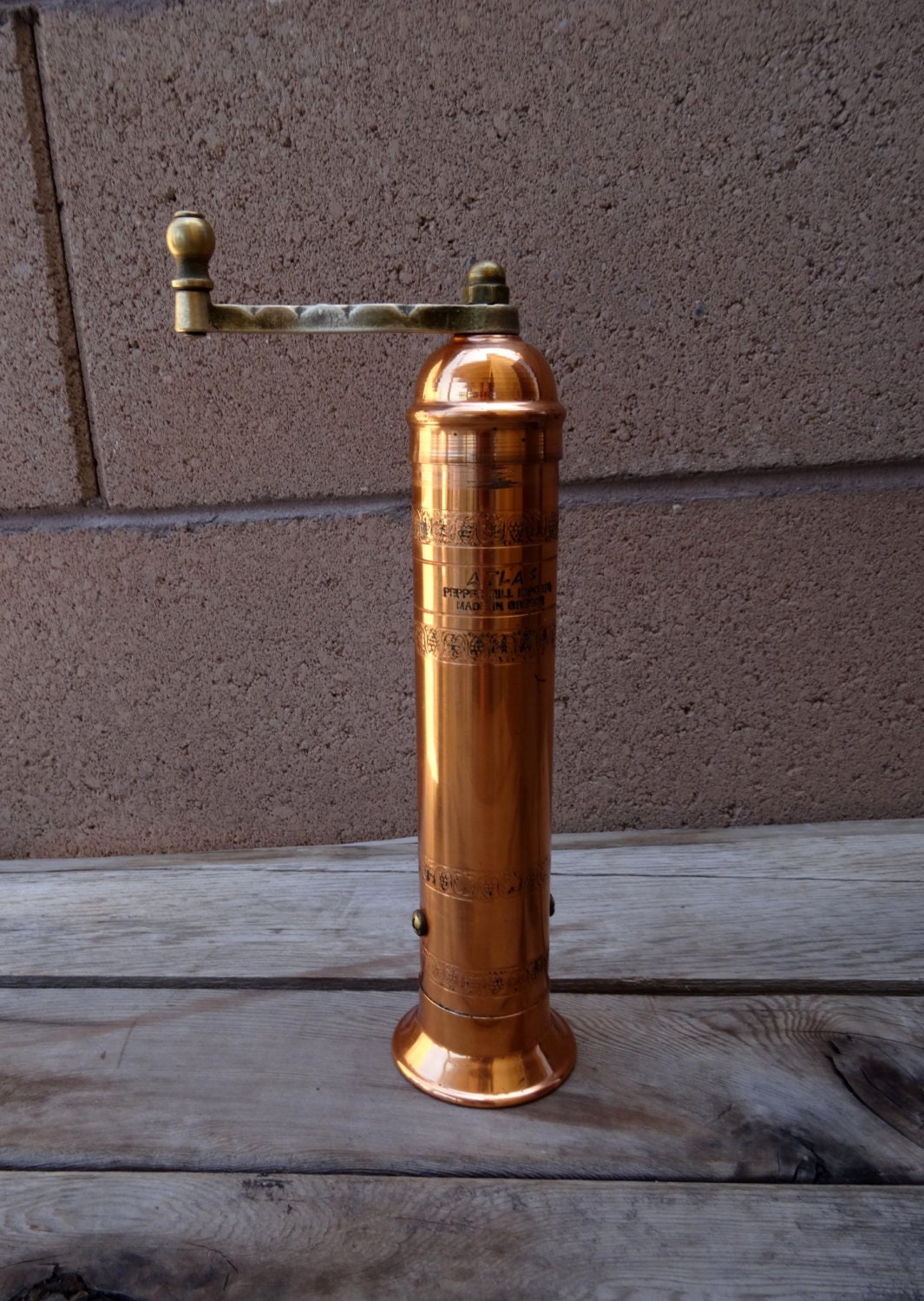 Vintage ATLAS Pepper Mill Greece Greek Copper Brass Pepper