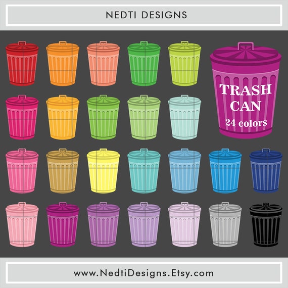 Trash Can Clipart Rainbow Color Clip Art Printable Digital