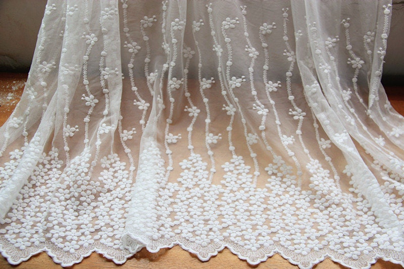 Lace Fabric White Gauze Flower Cotton Embroidery Soft Wedding