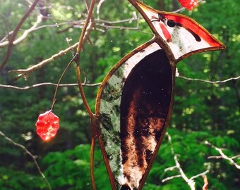 Pileated Woodpecker stained glass suncatcher