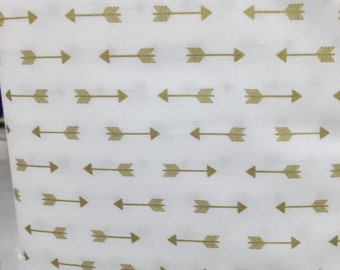 Cotton Changing Pad Cover in Ivory with Gold Metallic Arrows; Tribal Cotton Cover