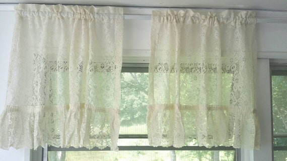 Ivory lace curtains French country curtain by MuttonHollowCottage