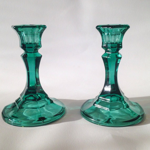 Vintage Depression Glass Candle Stick Holders