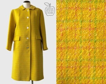Vintage 1960s Campus Sweetheart Plaid Wool Coat - Lemon Citrine Plaid - College Towne - M to L
