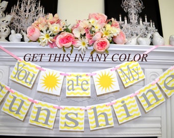 Sunshine banner, you are my sunshine birthday banner children room decor, Chevron stripes nursery decoration, baby room decor, sunshine sign