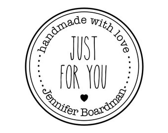 CUSTOM HANDMADE with LOVE rubber stamp - personalized stamp, stationary stamp, envelope stamp, card stamp, tag stamp, 1.8"x1.8" (CHM11)