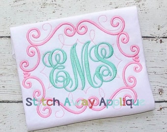 Fancy Swirls Monogram Frame Machine Embroidery Design