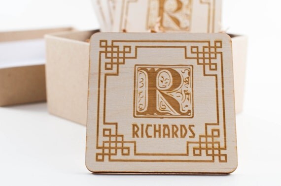 Custom Wood Etched Pattern Coasters (4) Custom Wood Etched Pattern Coasters (4)