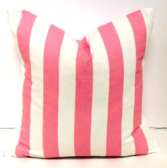 Pink and White Striped Pillow Cover Decorative by OurLittleOlive