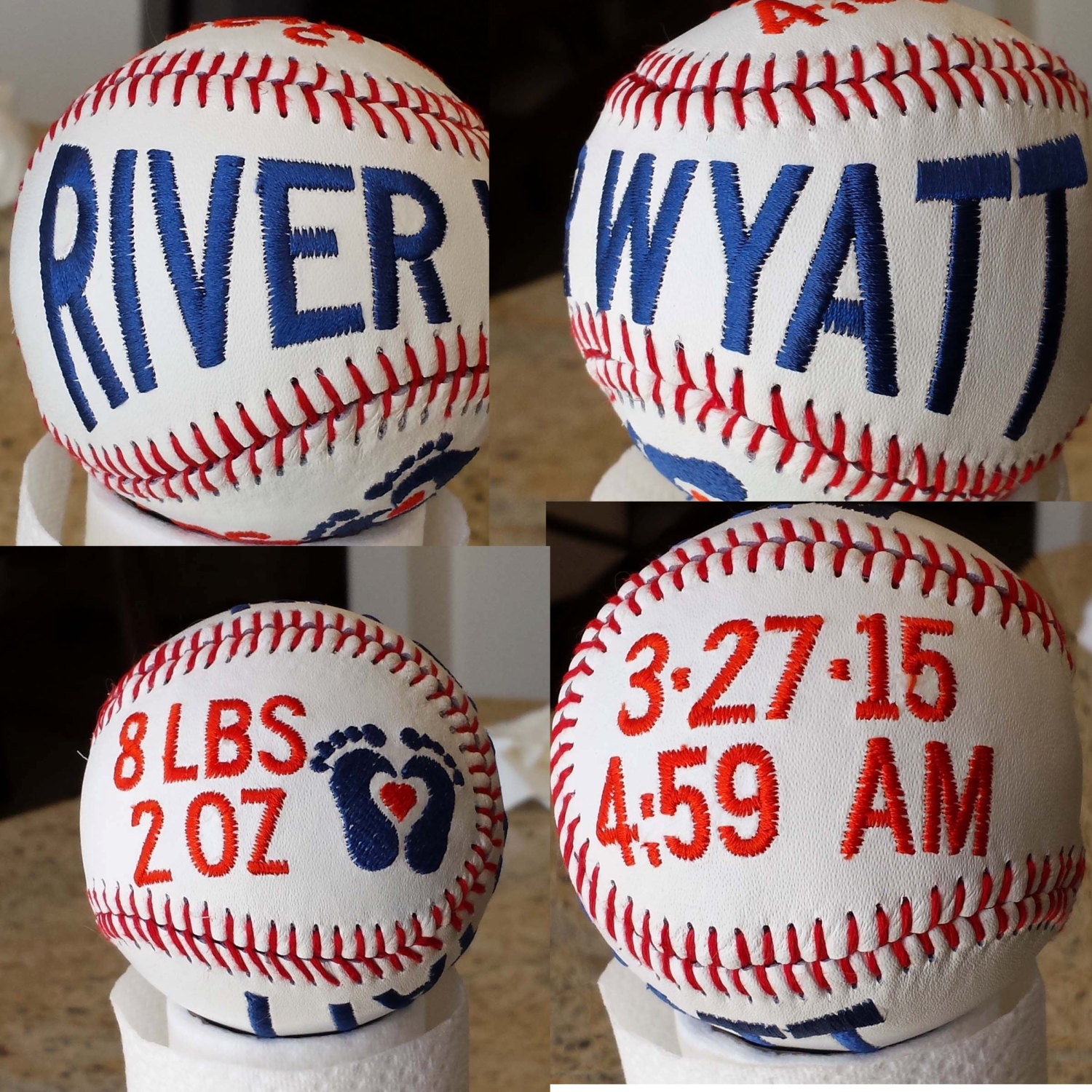 Embroidered Baseball Birth Announcement Personalized