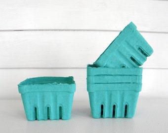6 qty. Pint Berry Baskets, Berry Till, Aqua Green Paper Pulp Basket, Wedding Favor Basket, Farm Theme Party Favor, Spring Basket