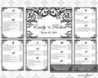 DIY Printable Wedding Seating Chart Template | Printable Seating Plan | Victorian Florals in Black