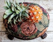 vintage wooden stool in 30 or 40 years fabric upholstery needle point style vintage wooden stool in 30 or 40 years fabric upholstery needle point style