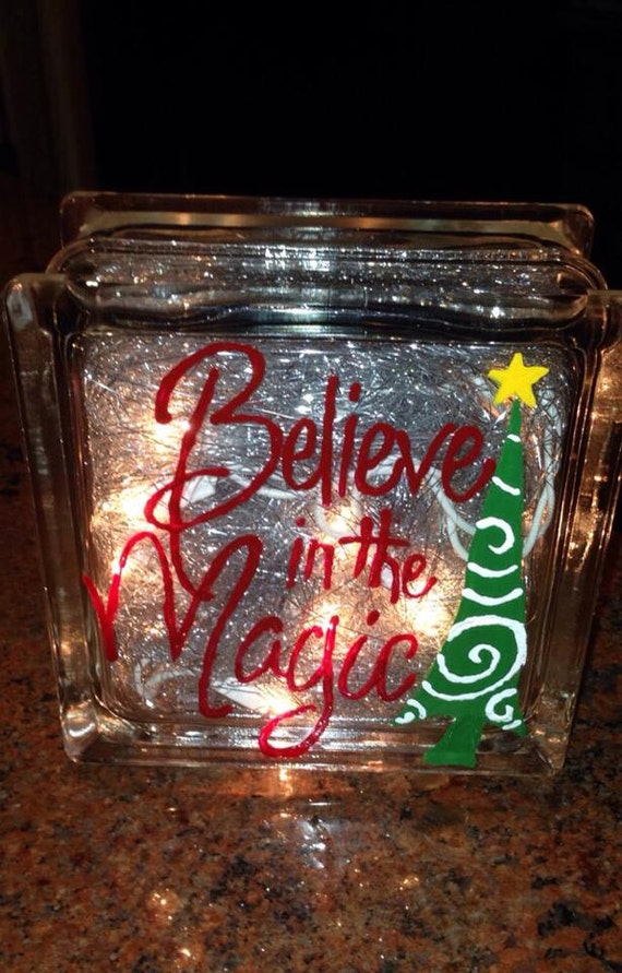 Glass Block Christmas light up blocks Believe in the magic