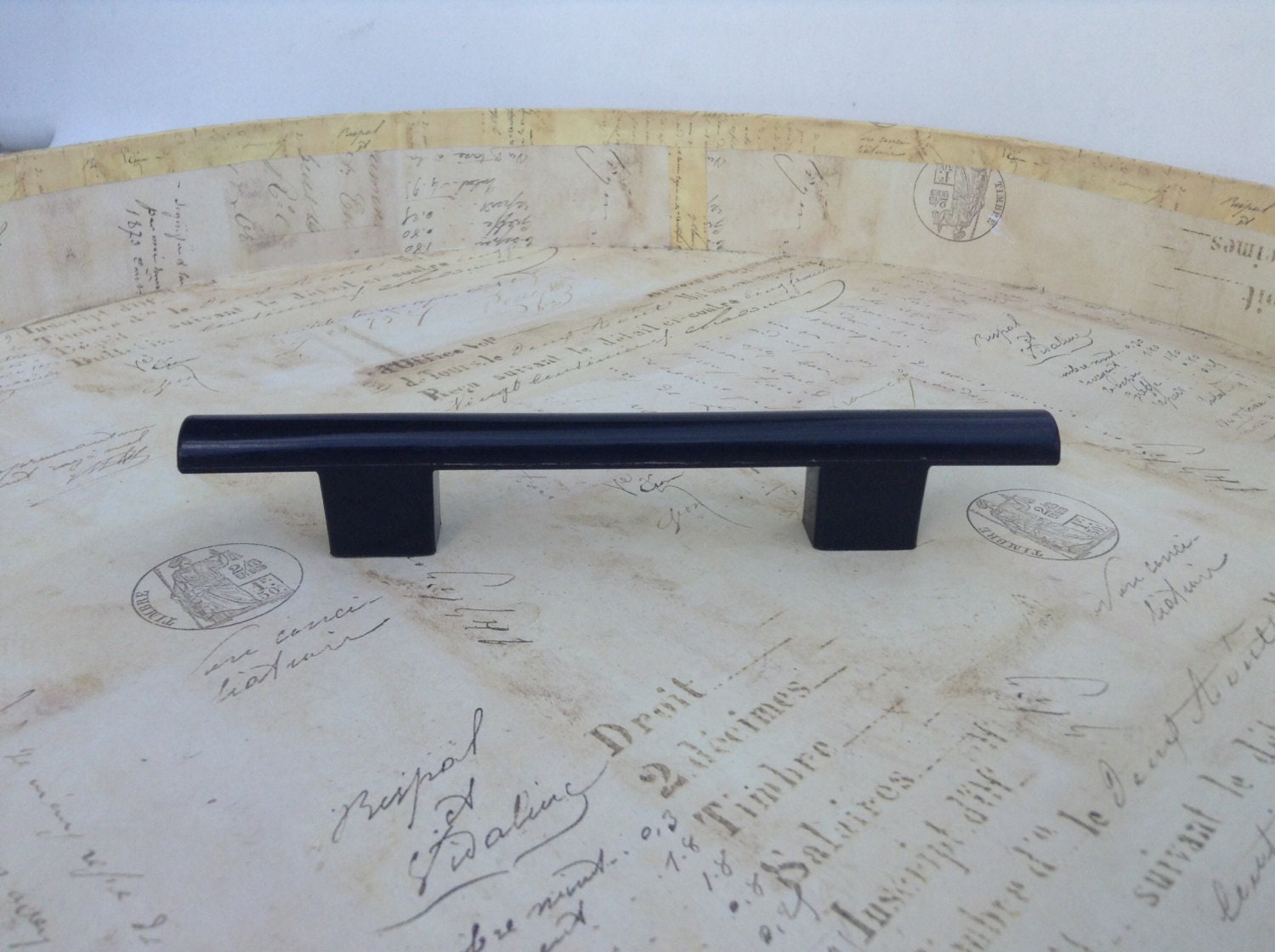 1980s Drawer Pulls, black straigh drawer handles, plastic door pull, furniture restoration