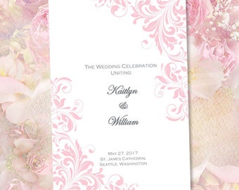 Catholic Church Wedding Program "Kaitlyn" Pink 8.5 x 11 Fold Word.doc Template Instant Download ALL COLORS Available DIY U Print
