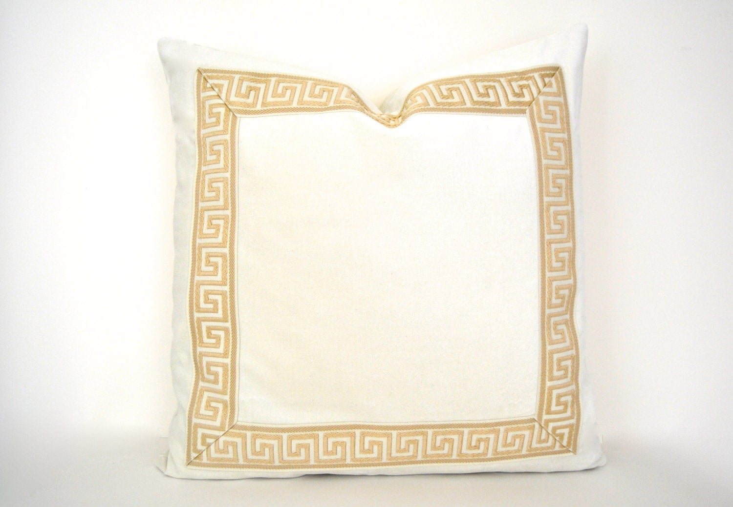 OffWhite Pillow Cover with Greek Key Trim by ThereseMarieDesigns