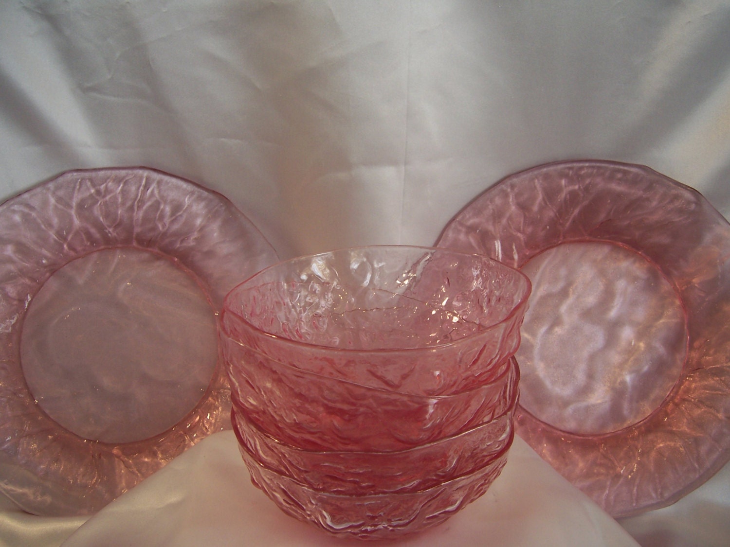 15 Piece Rare Rose Colored Glass Bowl and Plate Set/REDUCED