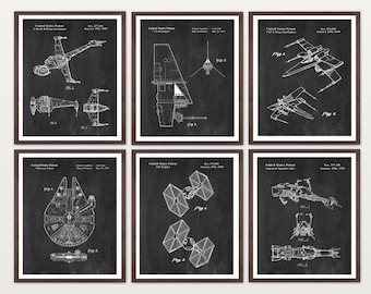 Star Wars Patent Super Set - Star Wars SpaceCraft B Wing X Wing Millenium Falcon TIE Fighter Star Wars Art - Star Wars Poster - Sci Fi